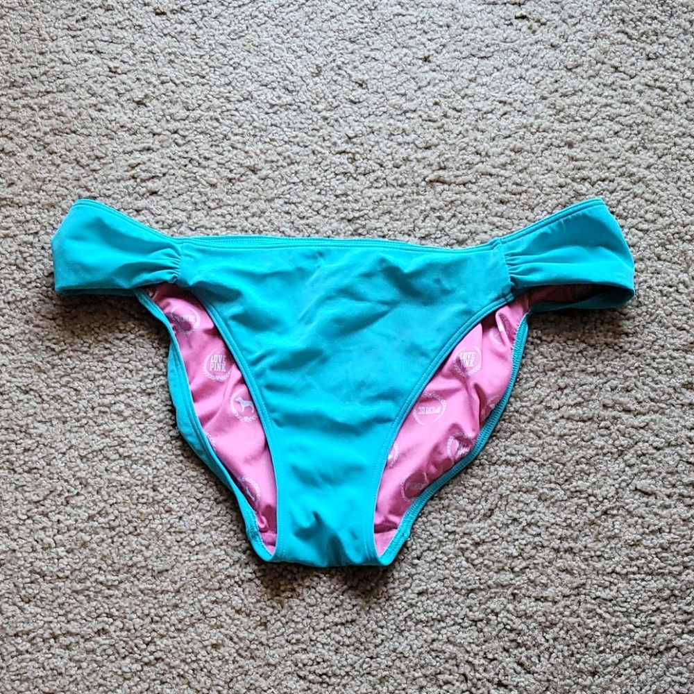 PINK Aqua Blue Bikini Bottom with Ruching at Hip